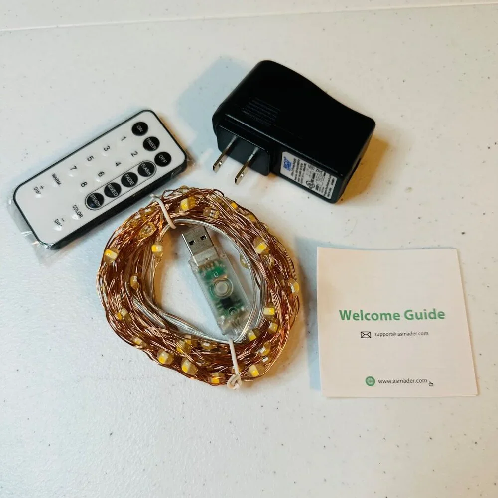 USB LED String Lights With Remote Control & Power Adapter Multiple Color Modes